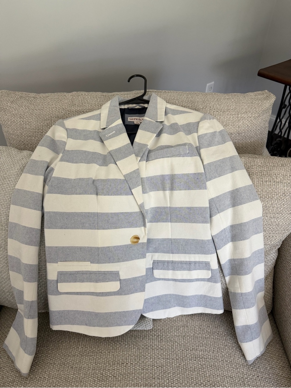 Merona White & Light Gray Striped Cotton Blazer